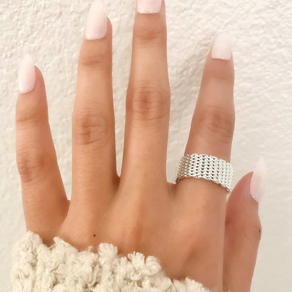 925 Sterling Silver Mesh Ring Weave Ring Woven Ring Band Everyday Ring - Picture 6 of 6